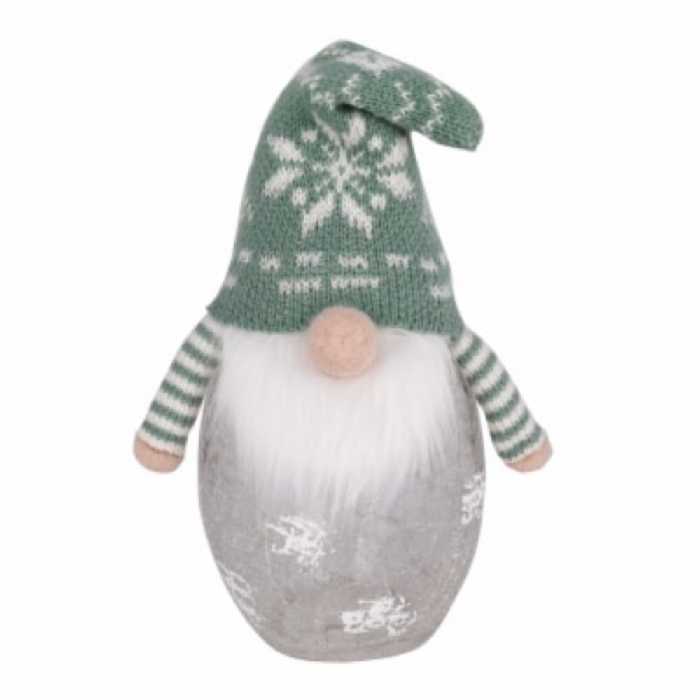 Holiday Home 11" LED Crackle Glass Gnome Christmas Décor Green Christmas Tree